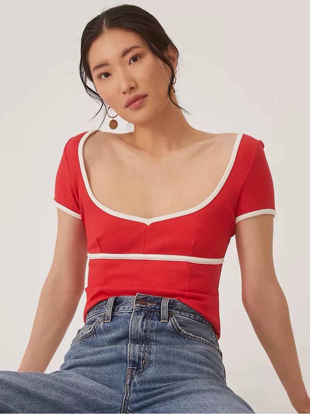 Red Maeve Sweetheart Ponte Top - M